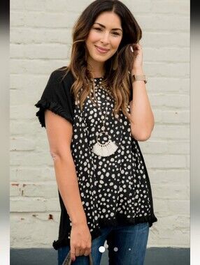 Umgee Linen Blend Cheetah Blouse Top Raw Hem